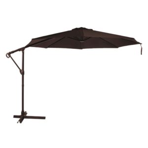 Ombrelone Suspenso Milano (haste lateral), a Cobertura é de Poliéster e Poliamidada com proteção U.V. A estrutura é de Alumínio com Revestimento Epóxi.